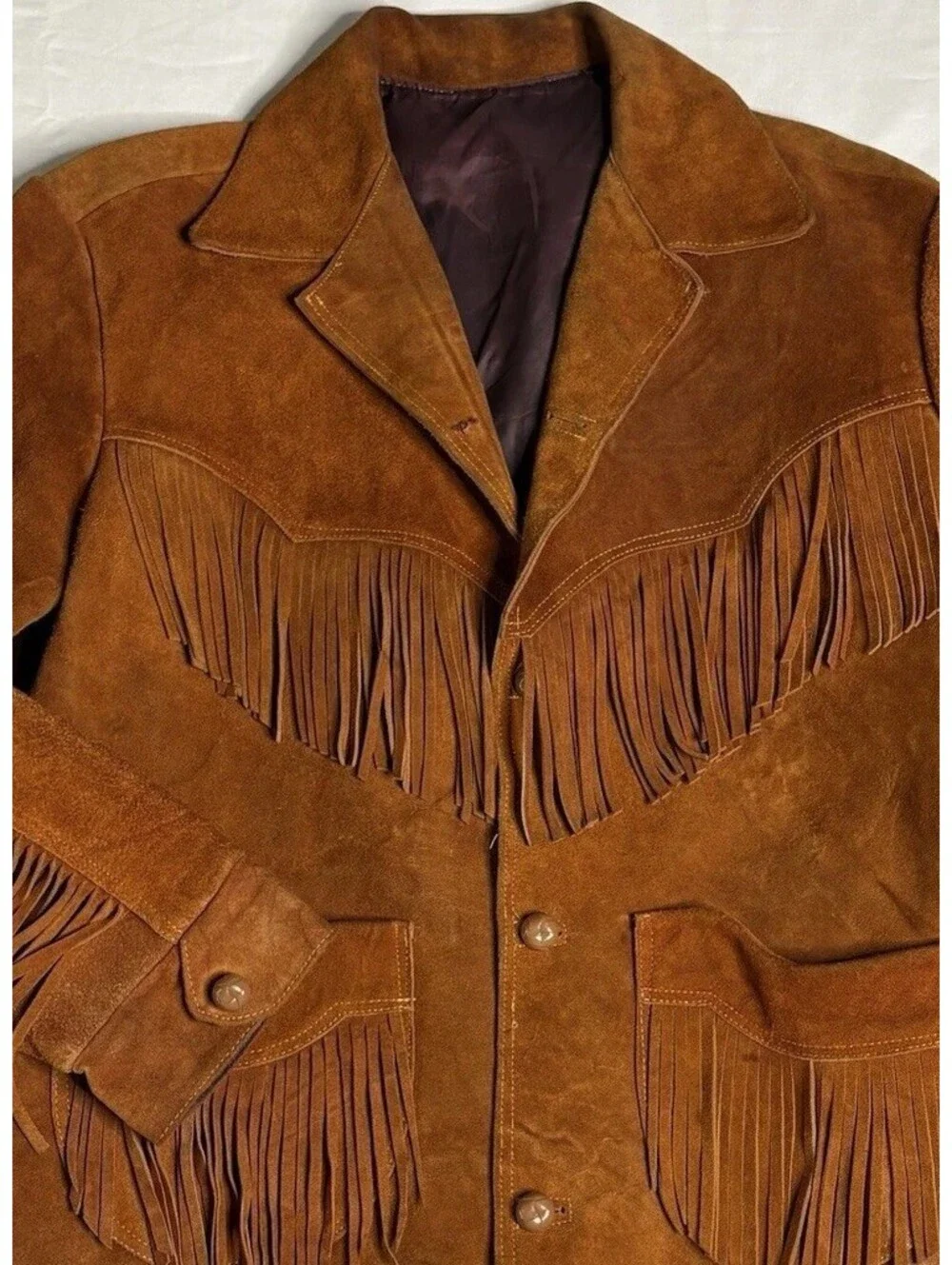 Vintage 1970s Unbranded Western Suede Fringe Jacket - Cognac